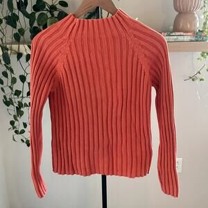 NY & CO New York & Company Cotton  Mock Neck Long Sleeve Orange M Classic Preppy